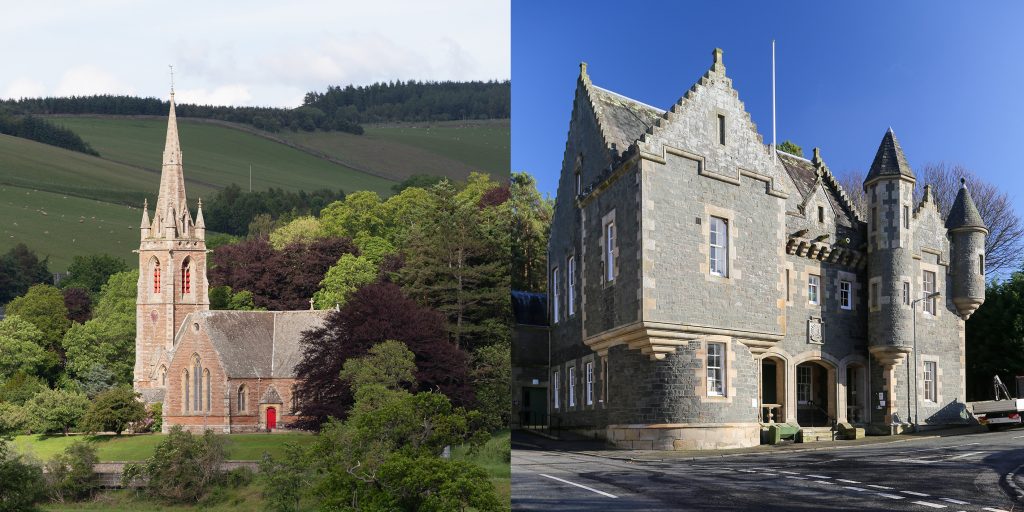 Photograph of St Mary's of Wedale Parish Church and Stow Town Hall