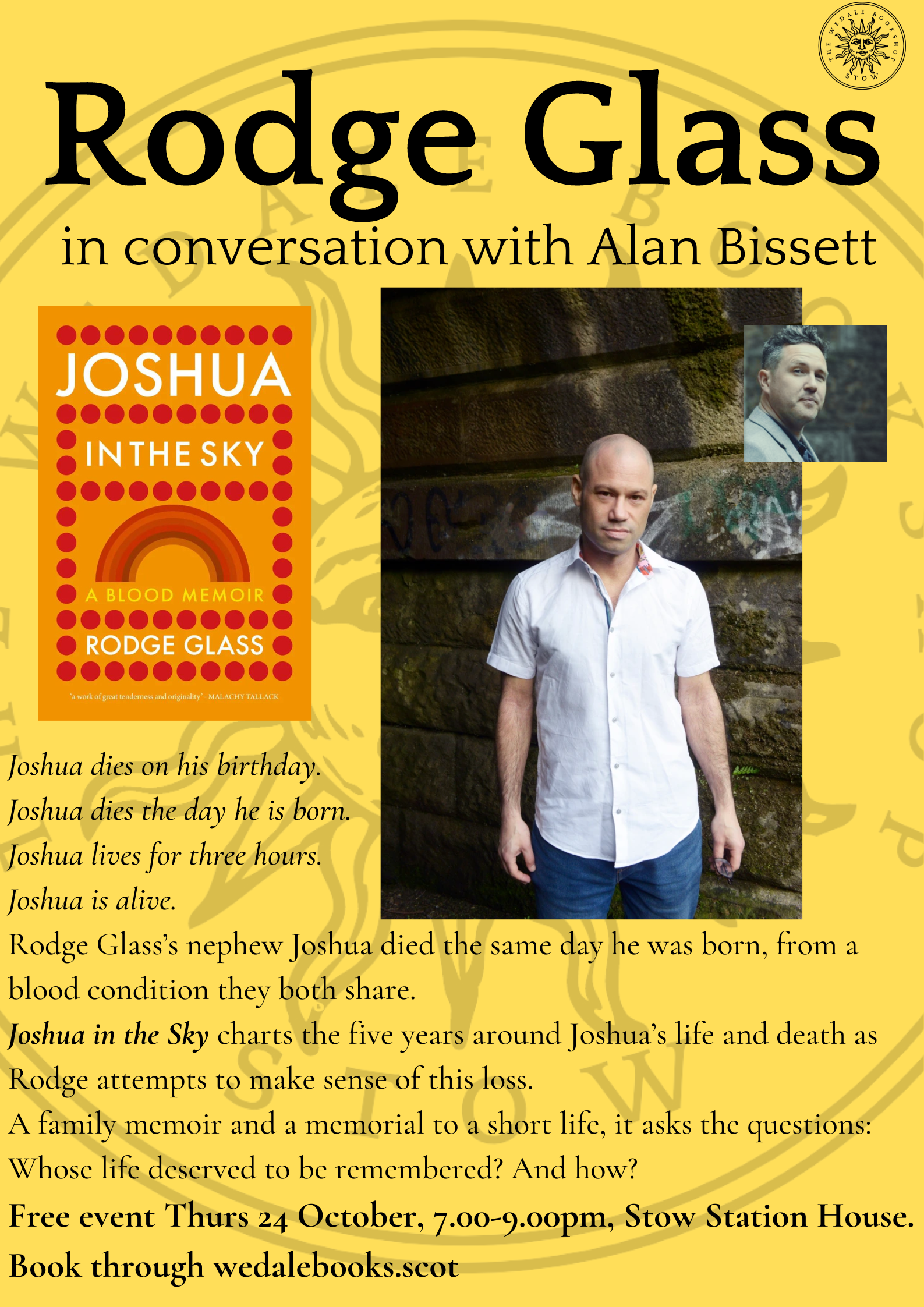 Poster advertising event with Rodge Glass